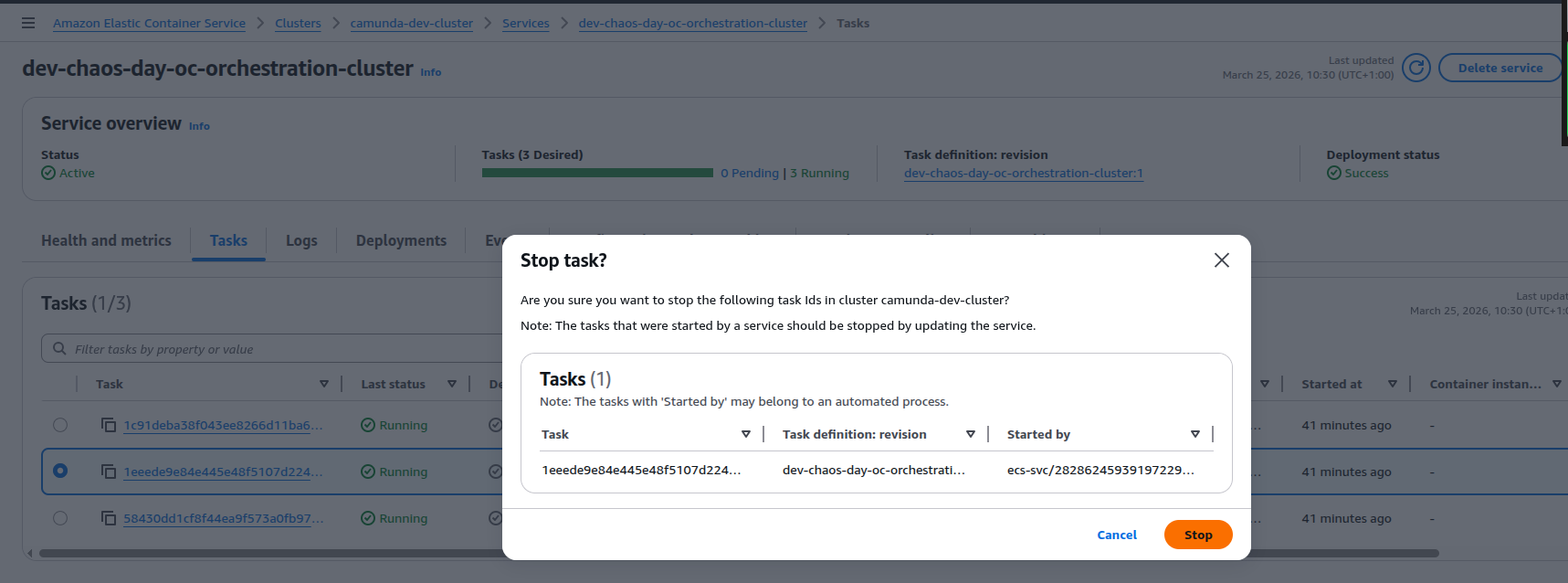 Stop task from AWS console