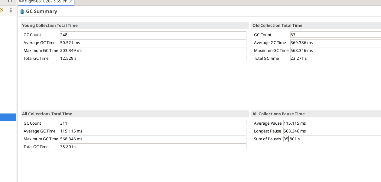 Garbage collection summary of the same recording